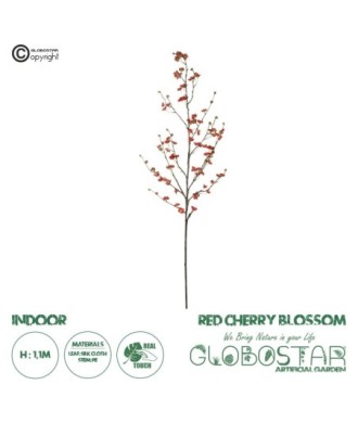 GloboStar® Artificial Garden RED CHERRY BLOSSOM BRANCH 21455 Τεχνητό Διακοσμητικό Κλαδί Κόκκινης Κερασίας Y110cm